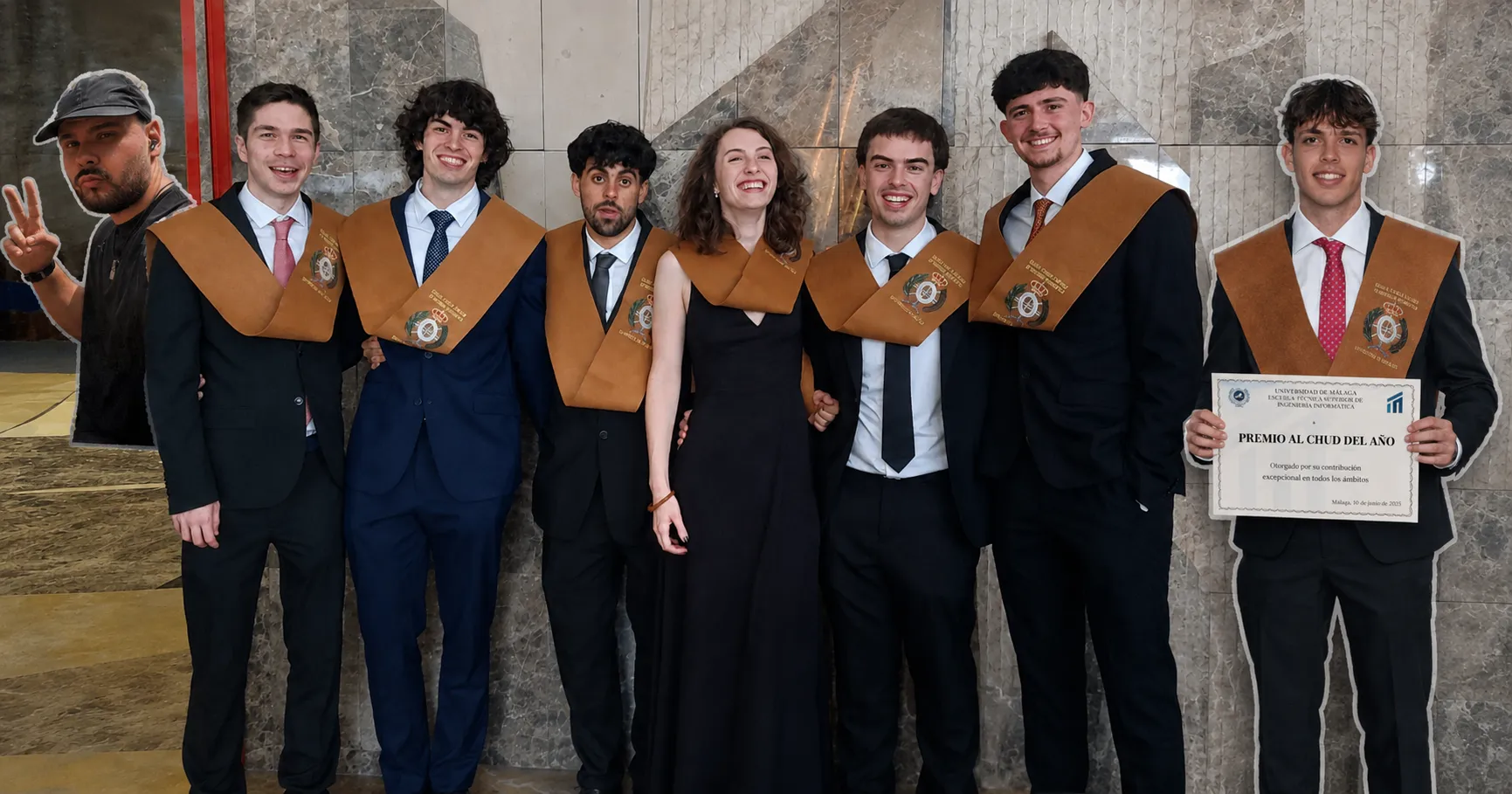 The JAJERDAM team together at graduation, with two absent friends added into the image.